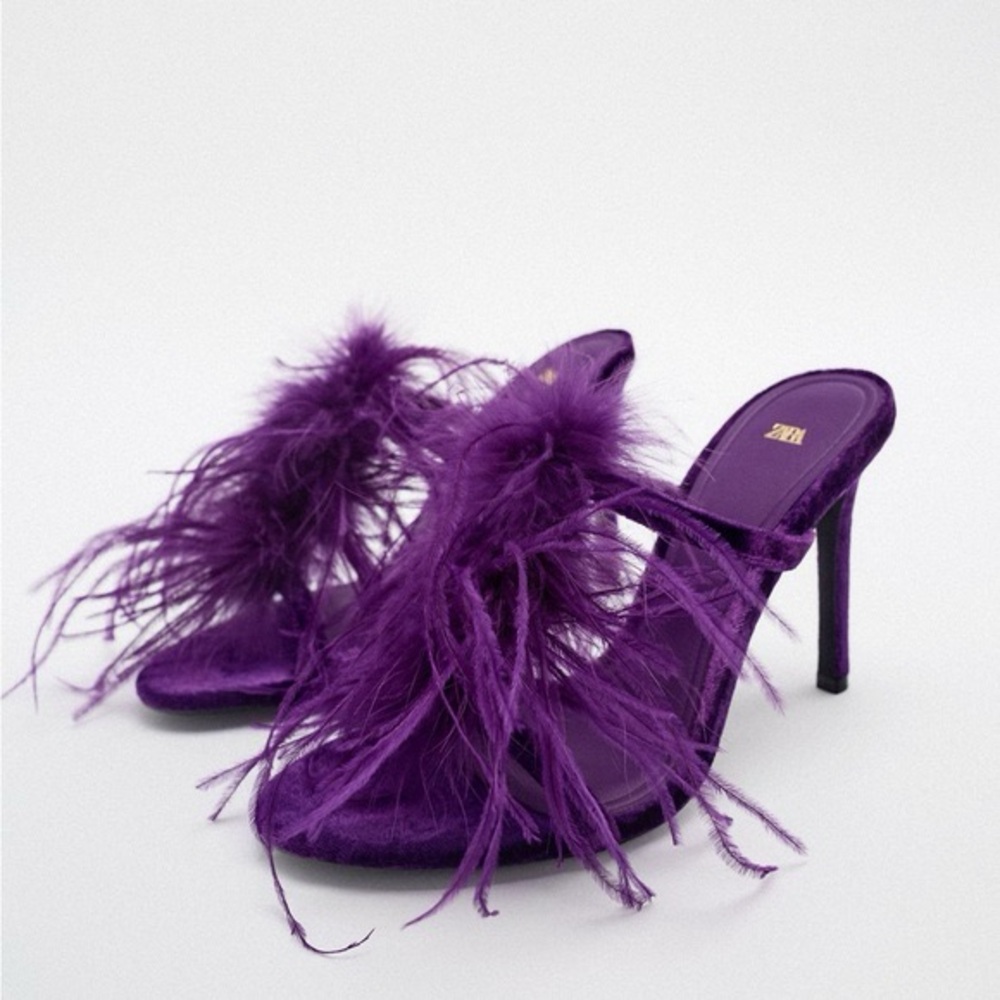 Zara Vibrant Purple Feathered Heels